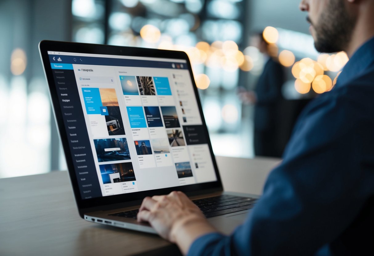 A person navigating through a well-organized digital interface, with clear categories and visually appealing graphics