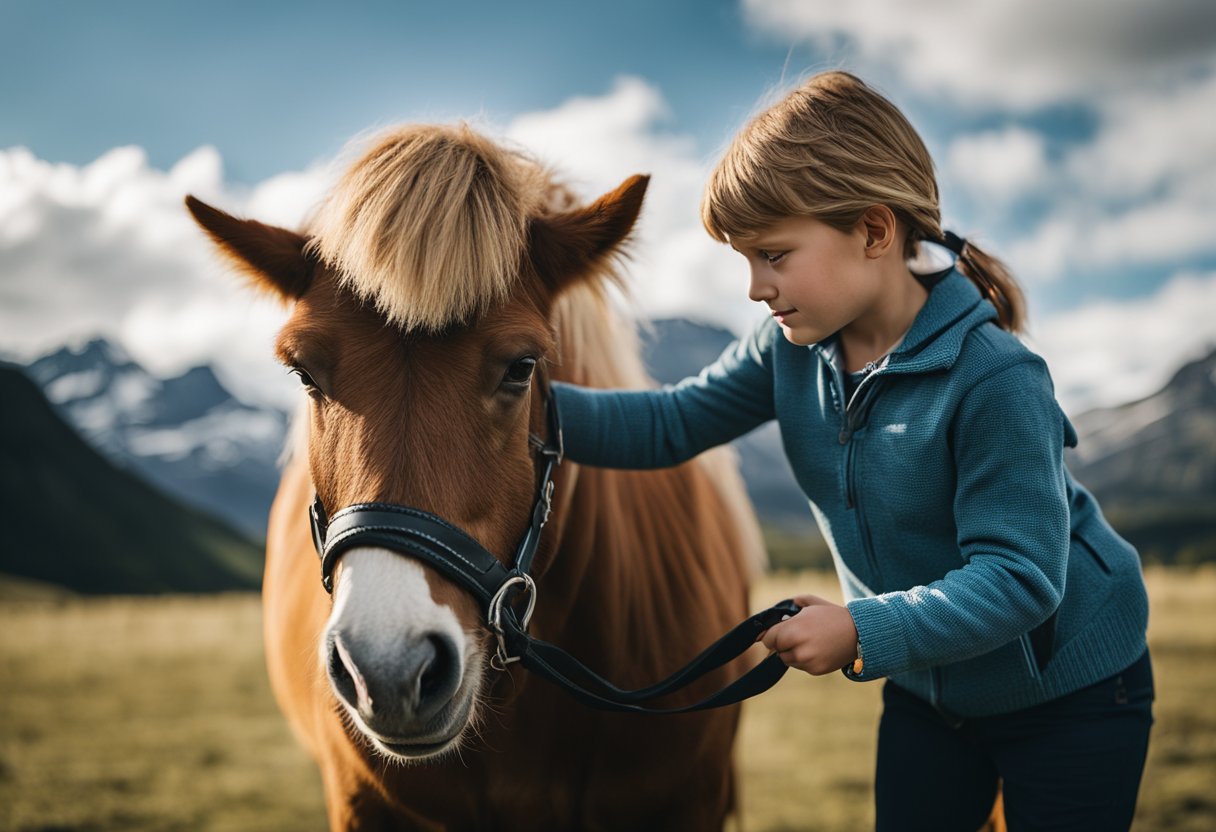 Et barn forbereder og saler en islandshest i en trinn-for-trinn-prosess