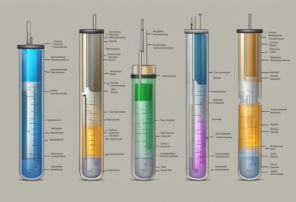 A laboratory table with various types of thermocouples arranged in a neat row, each labeled with their respective names and specifications