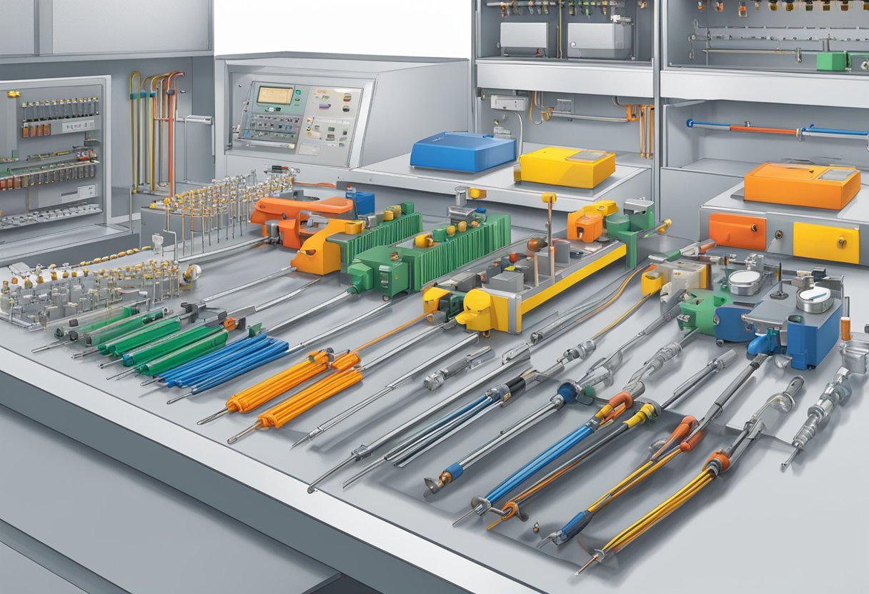 A laboratory table with various types of thermocouples arranged for comparison