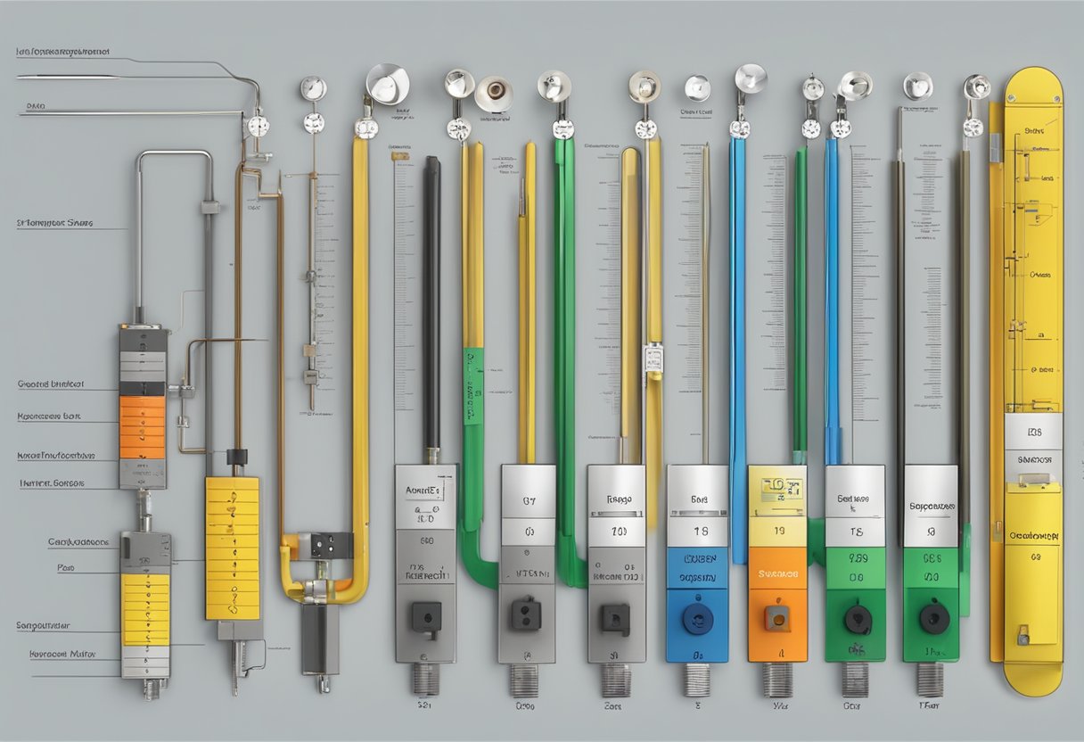 A table displaying various types of thermocouples with labeled components and specifications