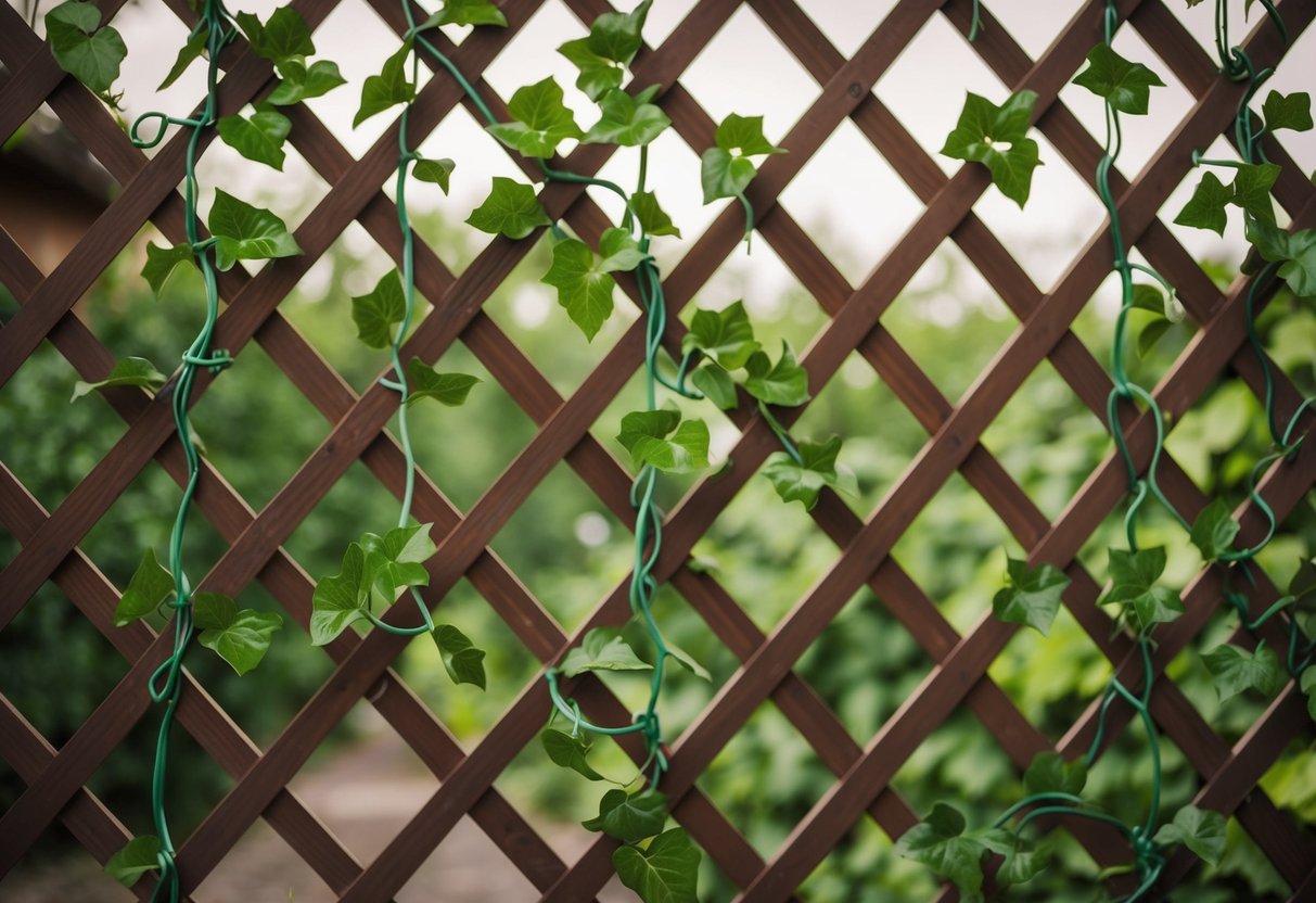 A lattice adorned with artificial vines cascading down