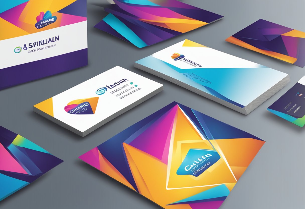 A vibrant, modern logo displayed on various marketing materials, such as business cards, websites, and social media banners, catching the attention of potential customers