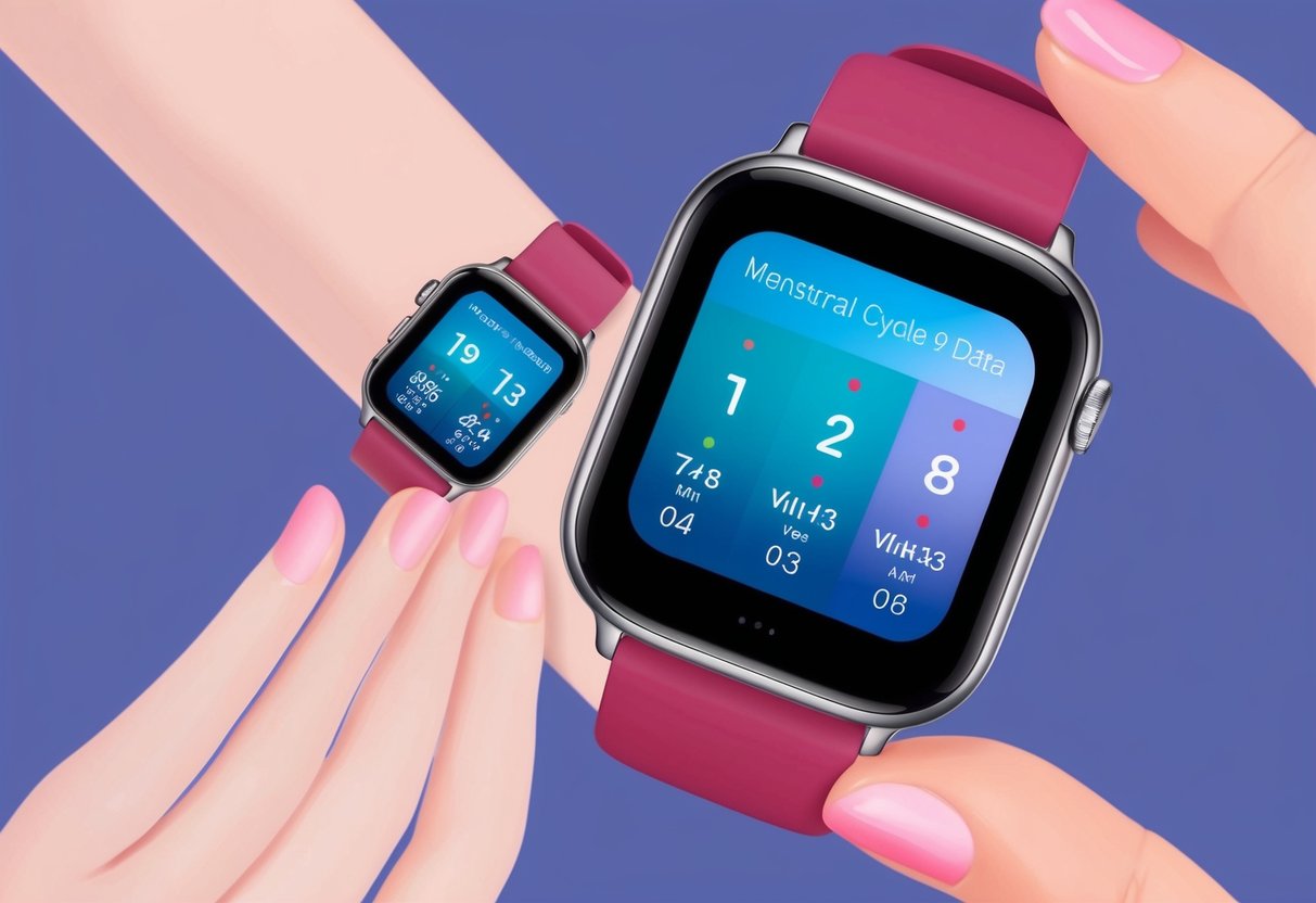 Um smartwatch com tecnologia de IA exibindo dados do ciclo menstrual em 2024