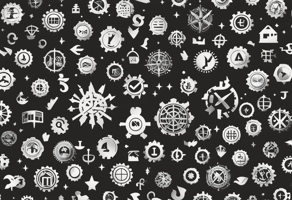 A group of diverse insurance symbols gather in a circle, each representing a different aspect of coverage. They are surrounded by a burst of creativity