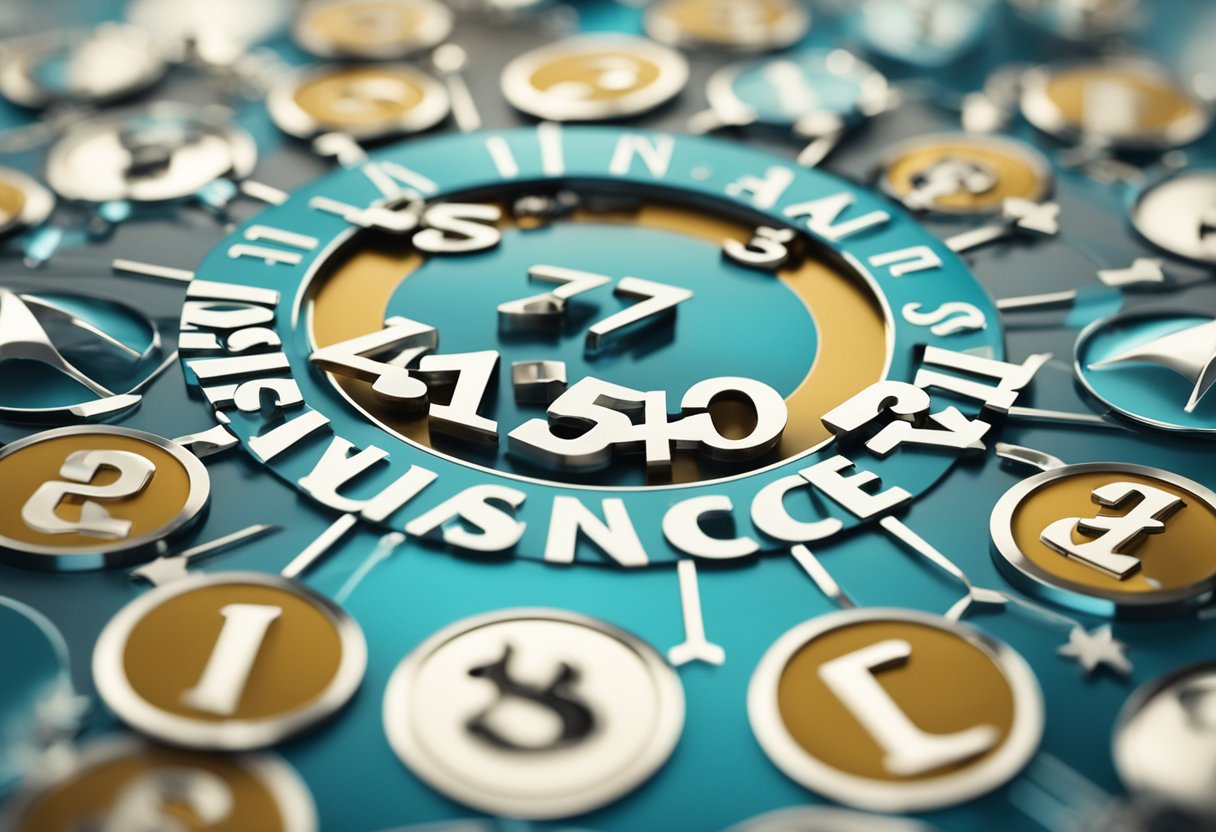 A group of diverse objects representing different types of insurance coverage arranged in a circle, with each type clearly labeled