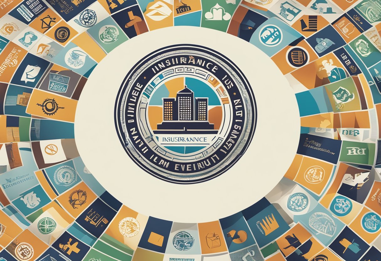 A group of dynamic and diverse insurance team logos arranged in a circular pattern, each representing a unique and powerful team name