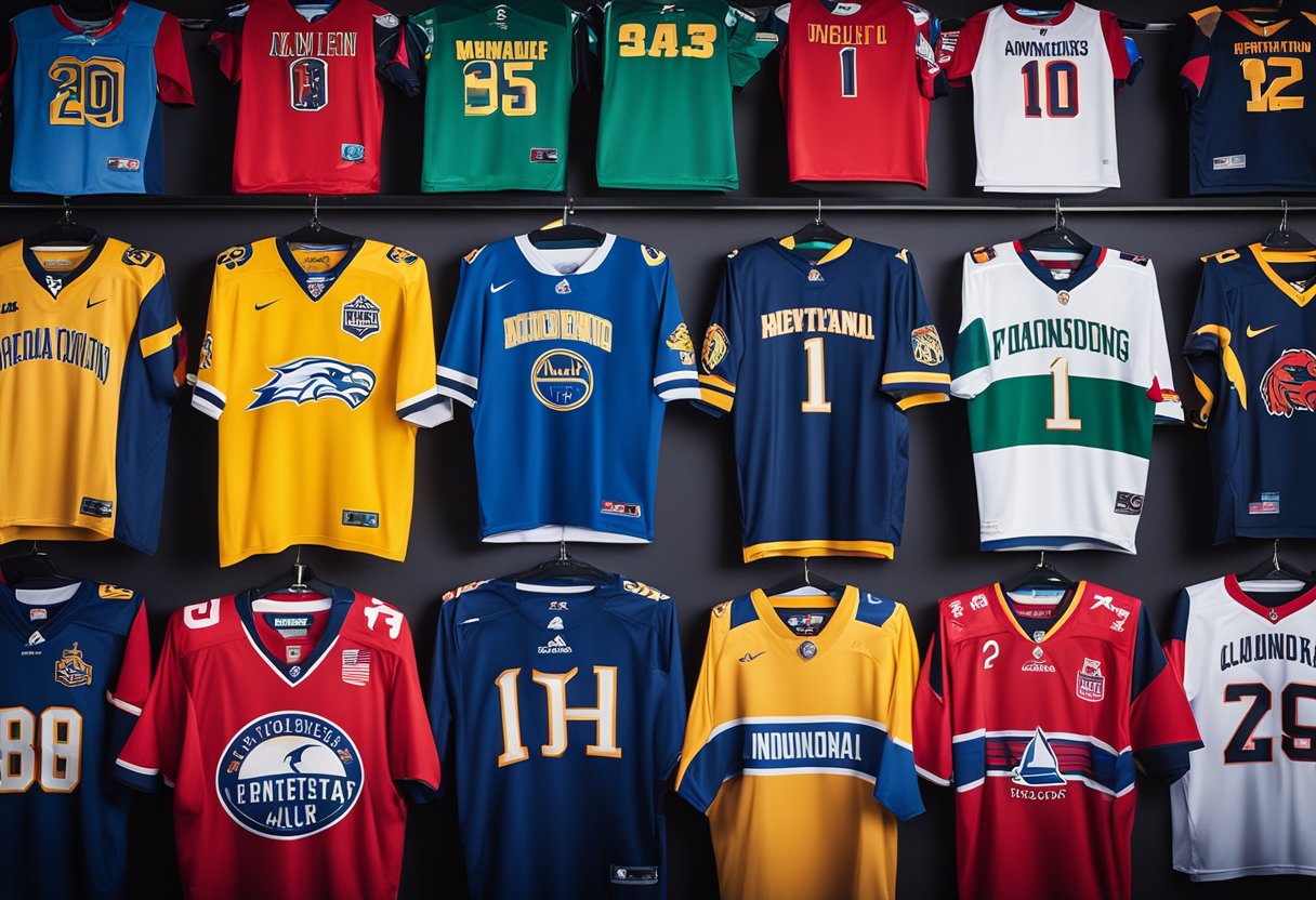 A colorful array of team jerseys and banners, each representing a different fundraising team, hang proudly on display