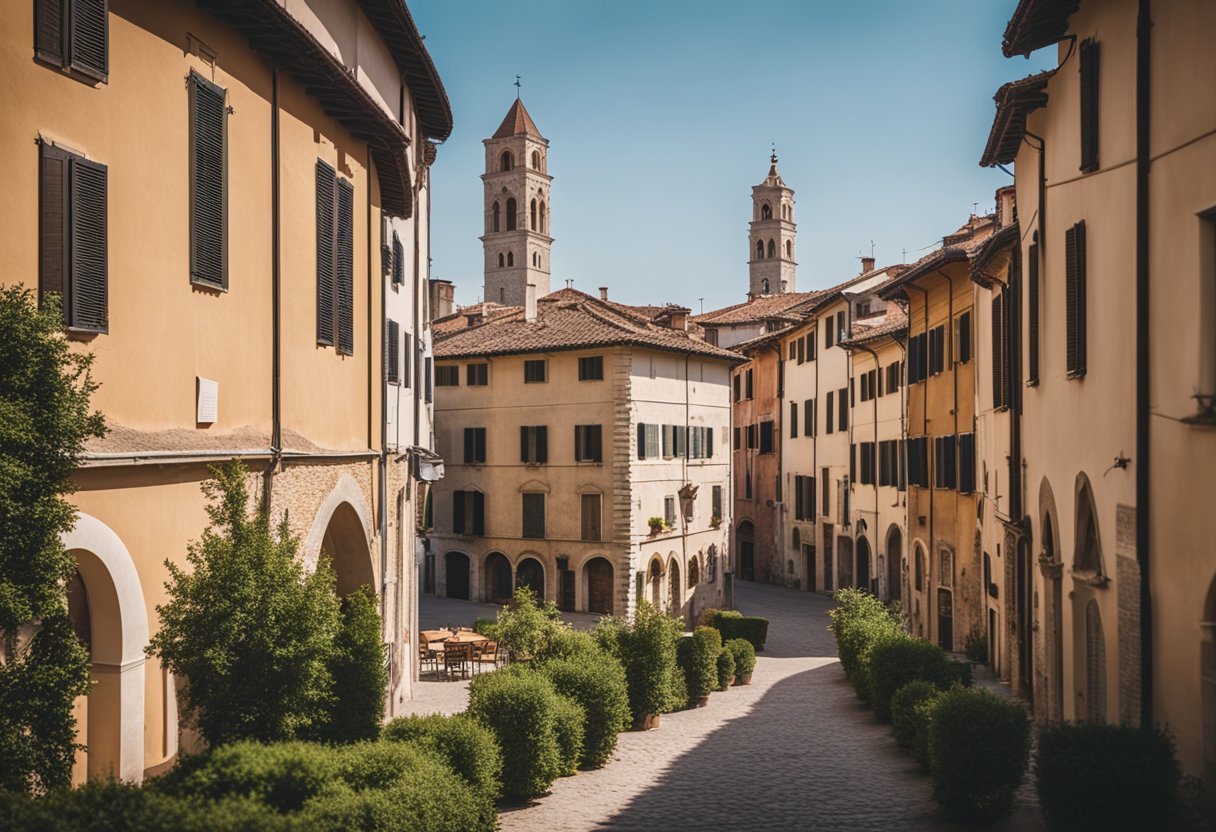 L'architettura storica di Forlì, con i suoi edifici medievali e le affascinanti piazze, circondata da una campagna pittoresca e colline ondulate
