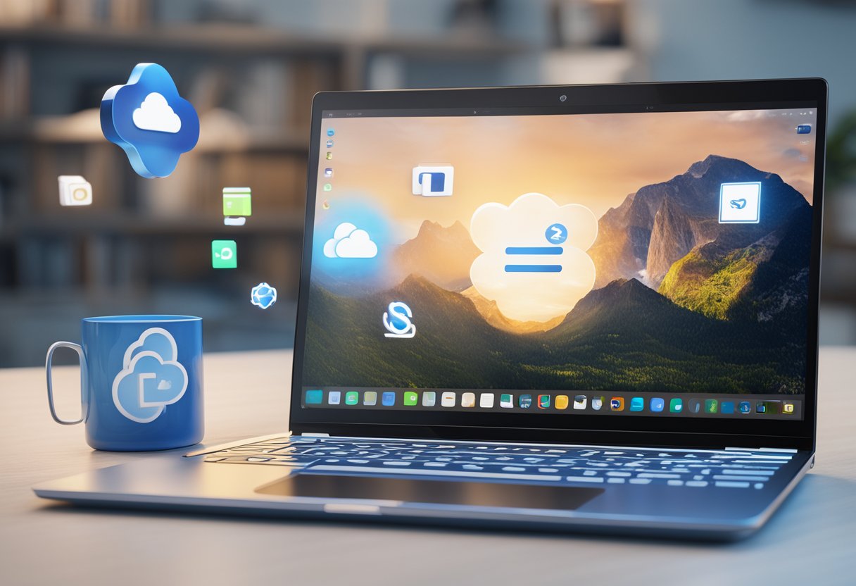 A laptop with an open browser displaying various cloud storage options, including Dropbox alternatives