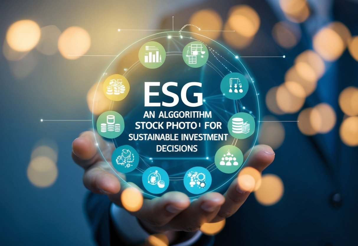 Um algoritmo de IA analisando dados ESG para decisões de investimento sustentável