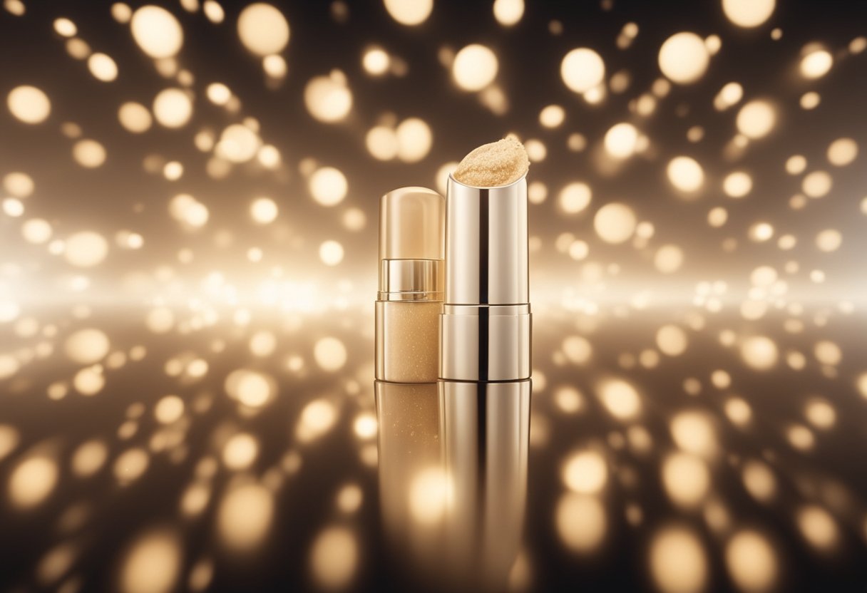 A radiant concealer cream makeup tube surrounded by glowing light rays and shimmering particles