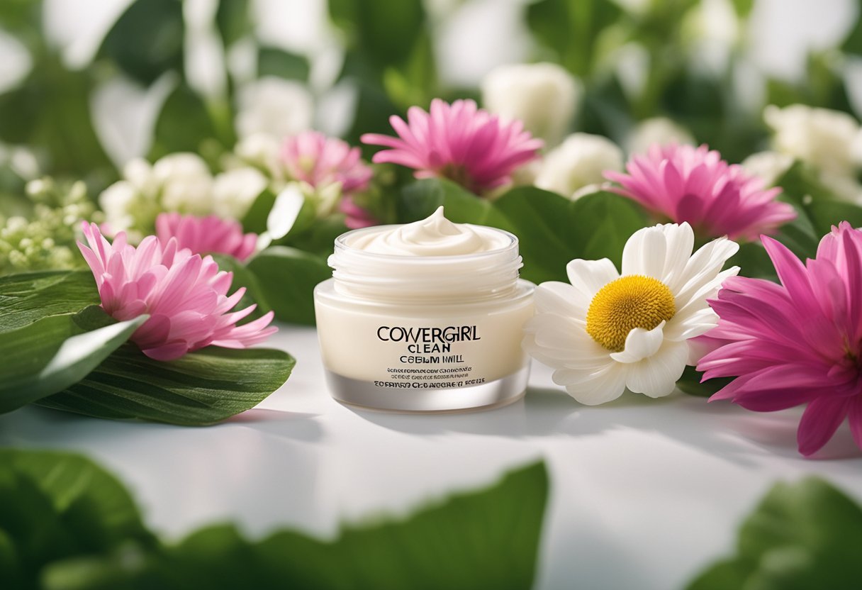 A tube of CoverGirl Clean Fresh Skin Milk cream makeup surrounded by fresh, natural elements like flowers and leaves