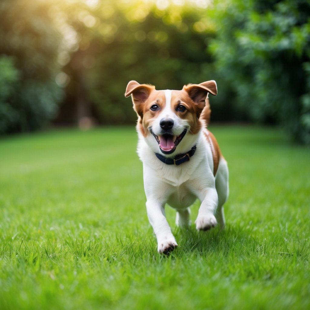 A happy dog playing in a lush green yard, free from fleas and ticks, thanks to the top recommended prevention products
