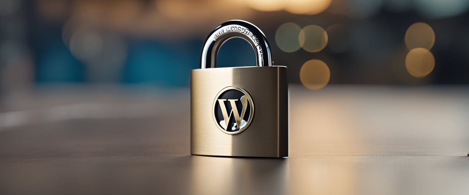Ein Vorhängeschloss, das einen Anmeldebildschirm mit dem WordPress-Logo schützt