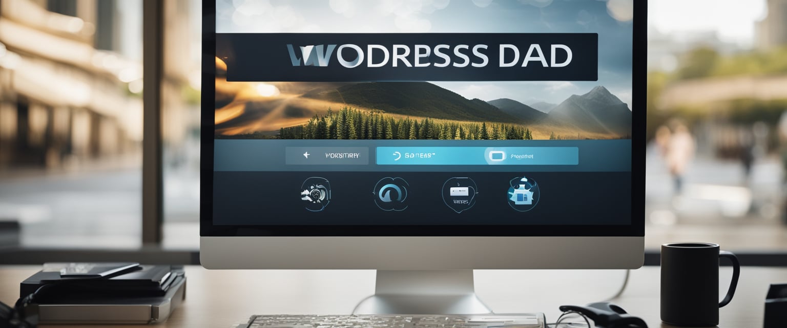 Ein Computerbildschirm, der eine Schaltfläche "WordPress-Download" mit einem sich füllenden Fortschrittsbalken anzeigt.