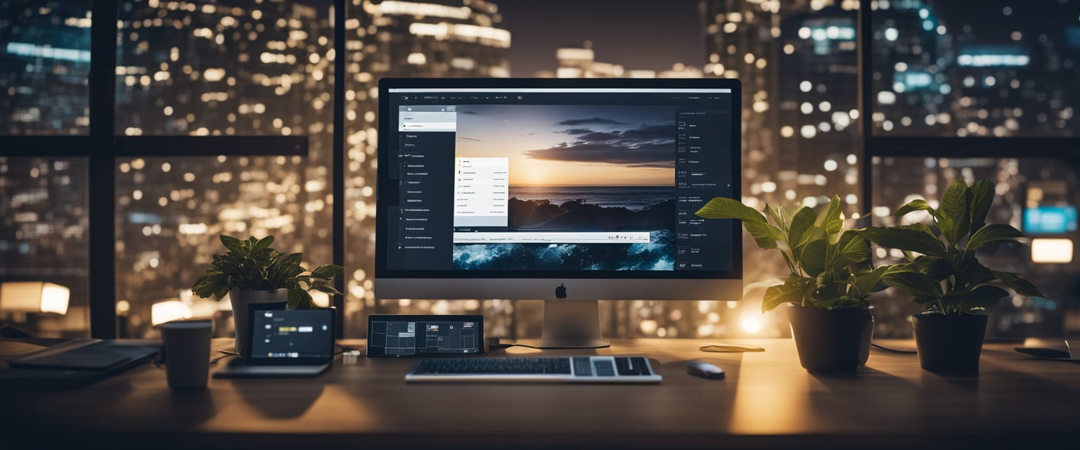 Ein Computerbildschirm, der den Prozess der Installation von WordPress anzeigt, mit verschiedenen Fenstern und Eingabeaufforderungen auf dem Desktop.