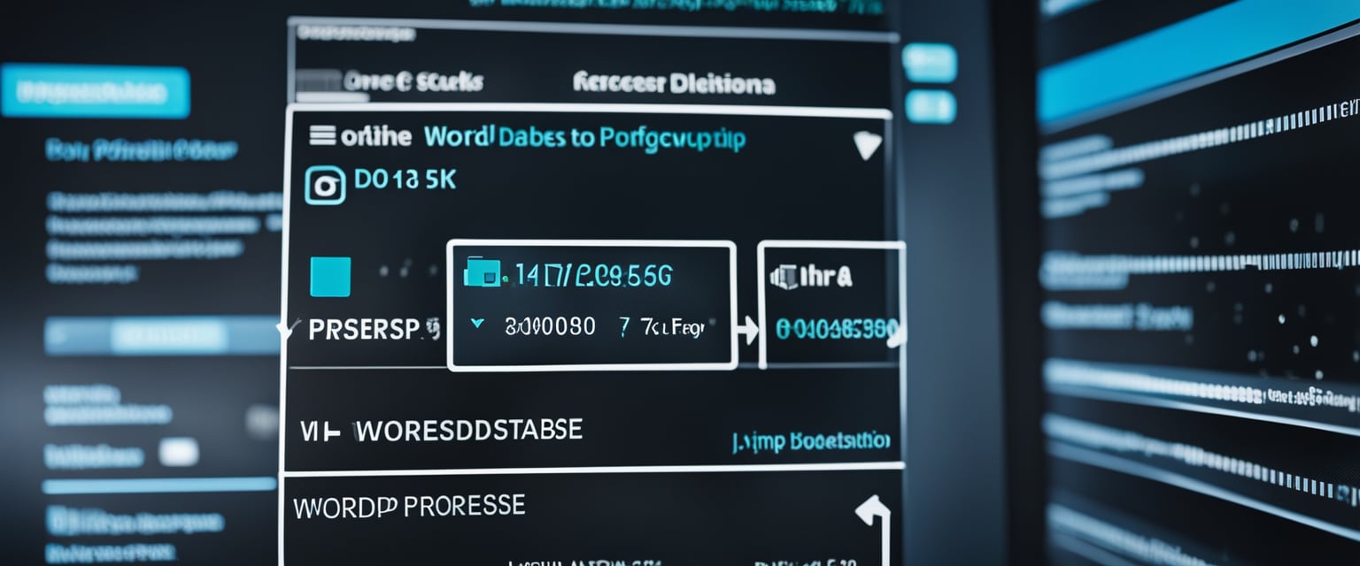 Ein Computerbildschirm zeigt den Installationsprozess einer WordPress-Datenbank. Der Mauszeiger klickt durch die Einrichtungsmöglichkeiten.