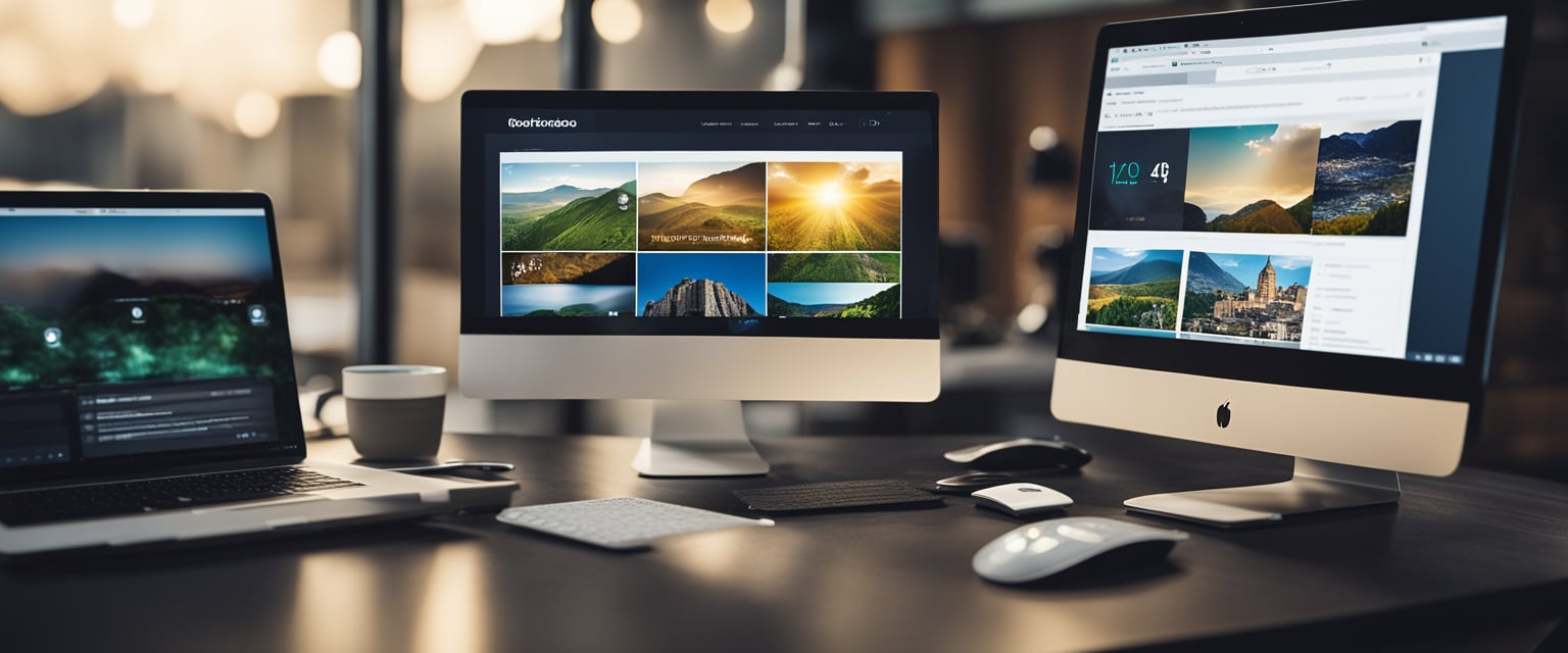 Ein Computerbildschirm, der verschiedene Favicon-Optionen für eine WordPress-Website anzeigt, mit einer Hand, die über der Maus schwebt, um eine Auswahl zu treffen.