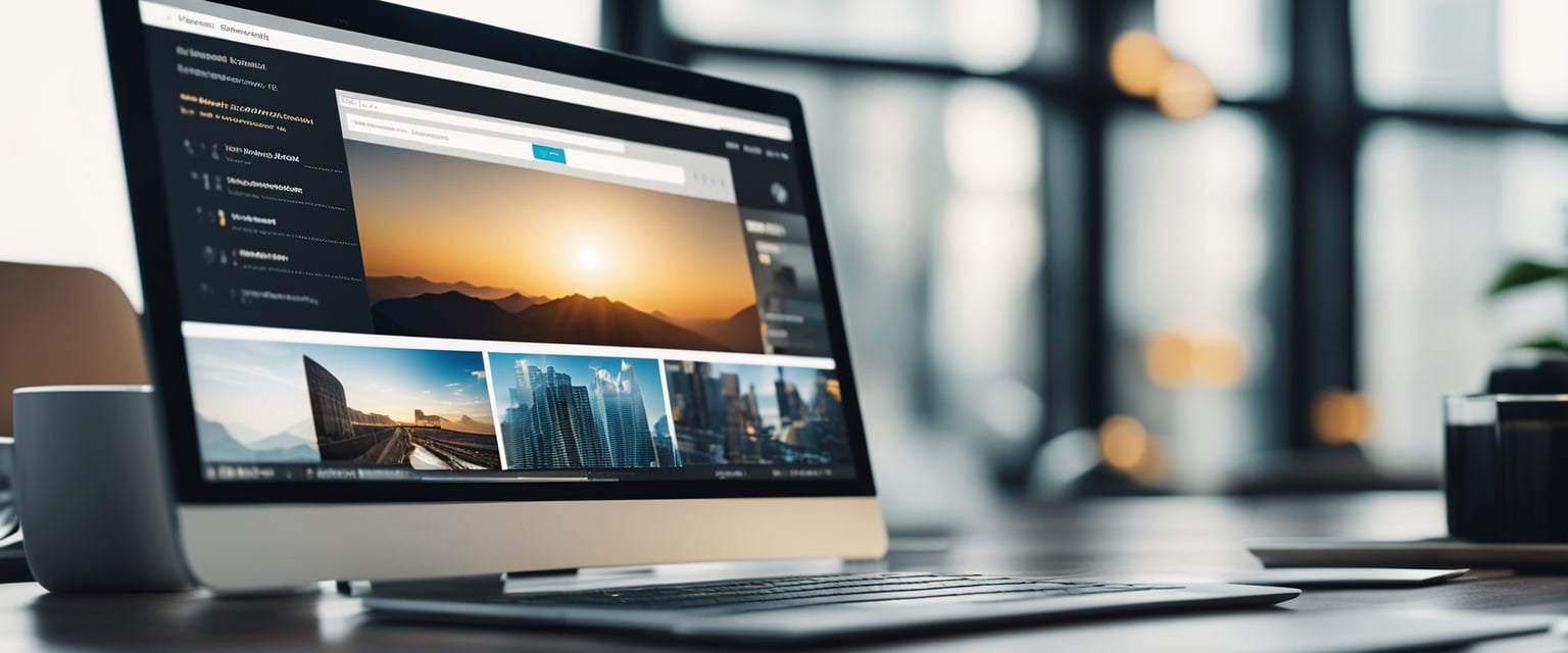 Ein Computerbildschirm, der eine WordPress-Website anzeigt, die mit verschiedenen Themen und Layouts gestaltet wird.