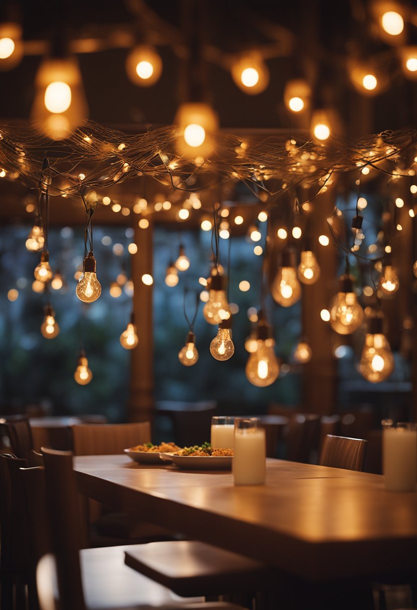 The warm glow of string lights illuminates a bustling dining room, where the aroma of sizzling fried chicken and spicy jambalaya fills the air