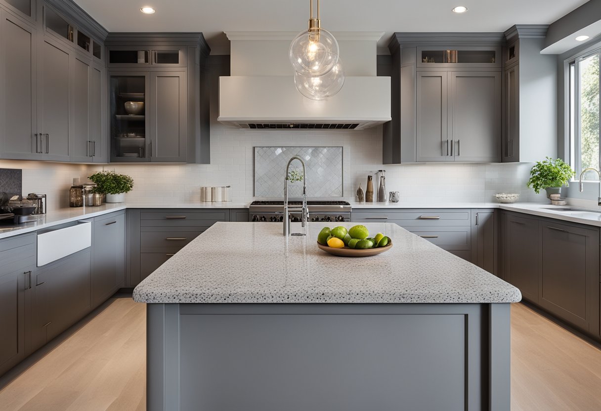 Smooth, gleaming slab granite countertops in a modern kitchen