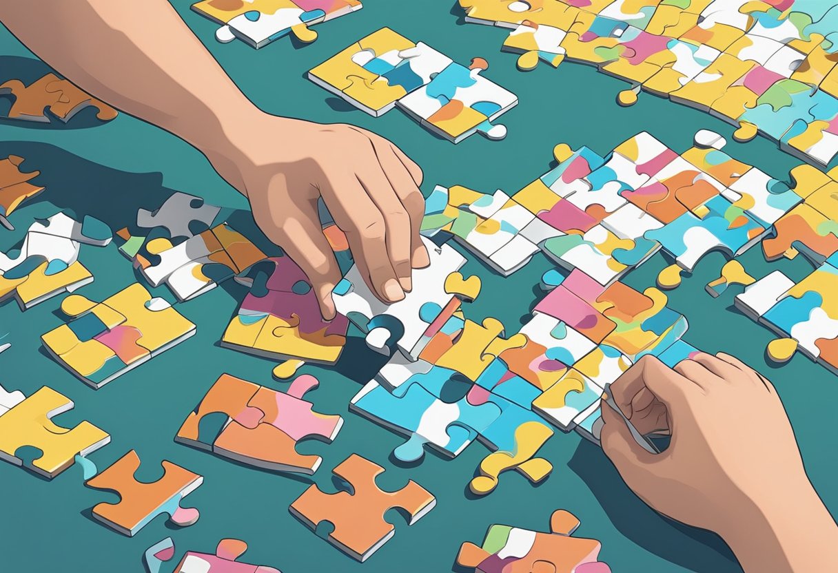 A person deleting and rebuilding a puzzle of various interests and activities