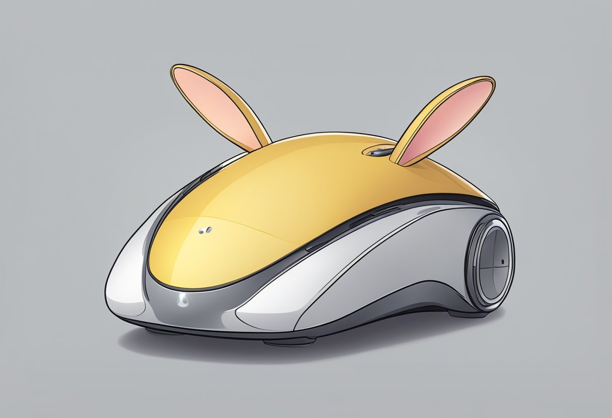 A small, sleek electronic device with a rounded body and two long ears, resembling a rabbit