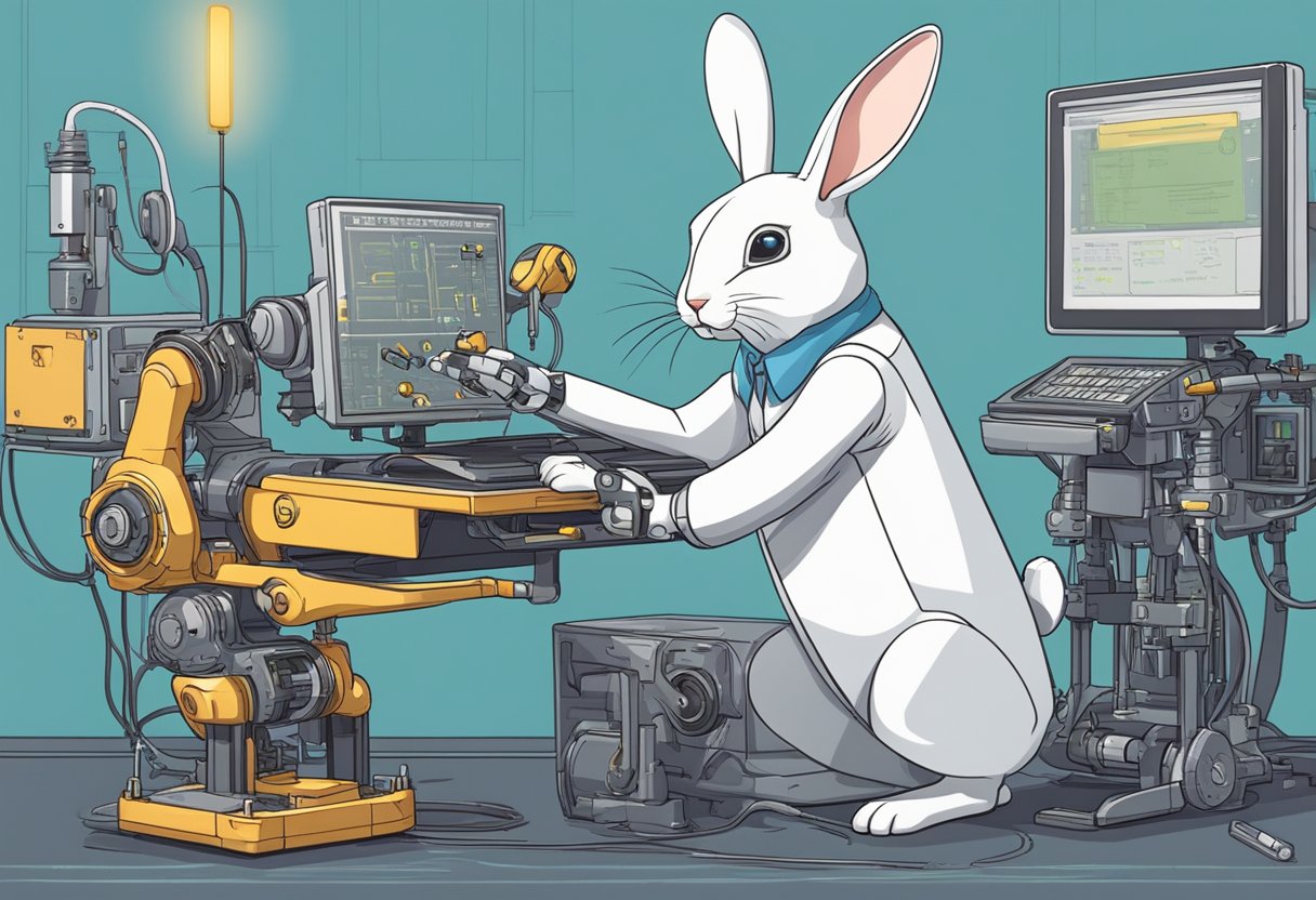 A rabbit instructs a robotic rabbit to perform tasks