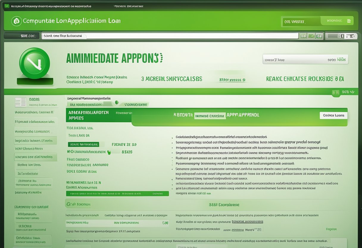 Uno schermo di computer che mostra un segno di spunta verde accanto alle parole "approvazione immediata" per una richiesta di prestito online