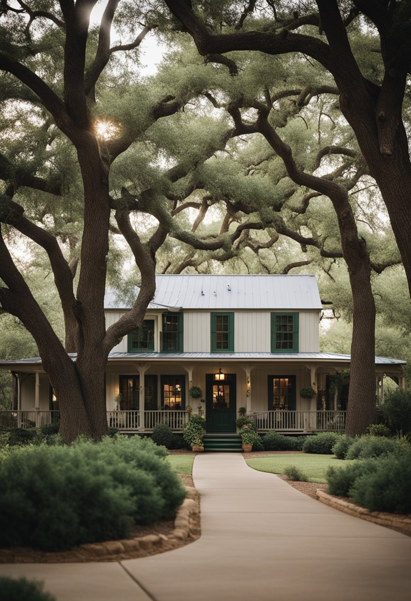 A cozy bed and breakfast nestled among towering trees near Cameron Park in Waco, Texas