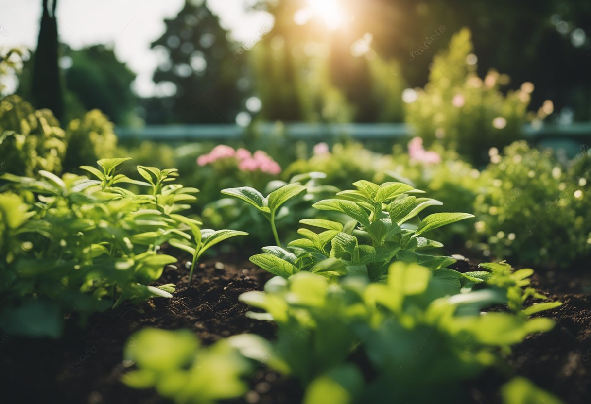 En fredelig hage med sunne planter og naturlige skadedyrkontrollmetoder på plass