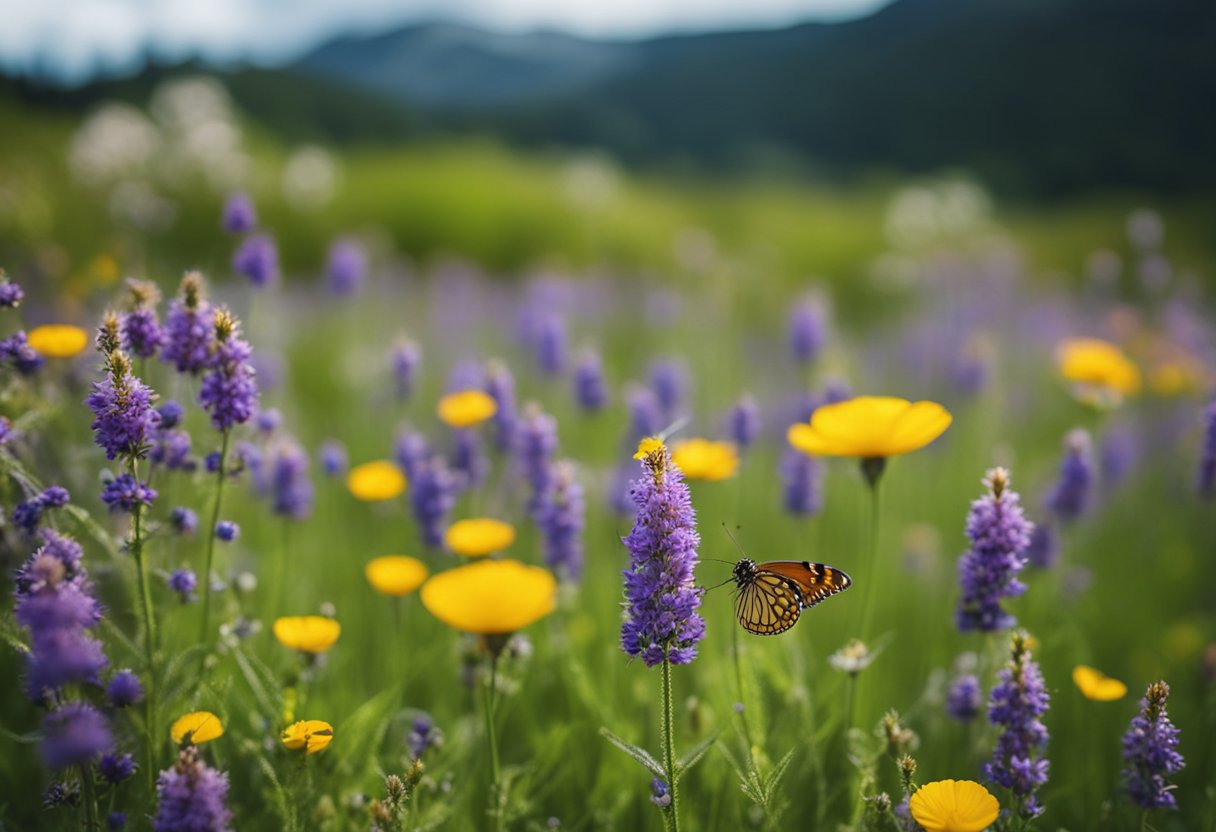 En livlig eng i Norge som er full av mangfoldige og fargerike insekter, som viser viktigheten og skjønnheten til disse truede artene.