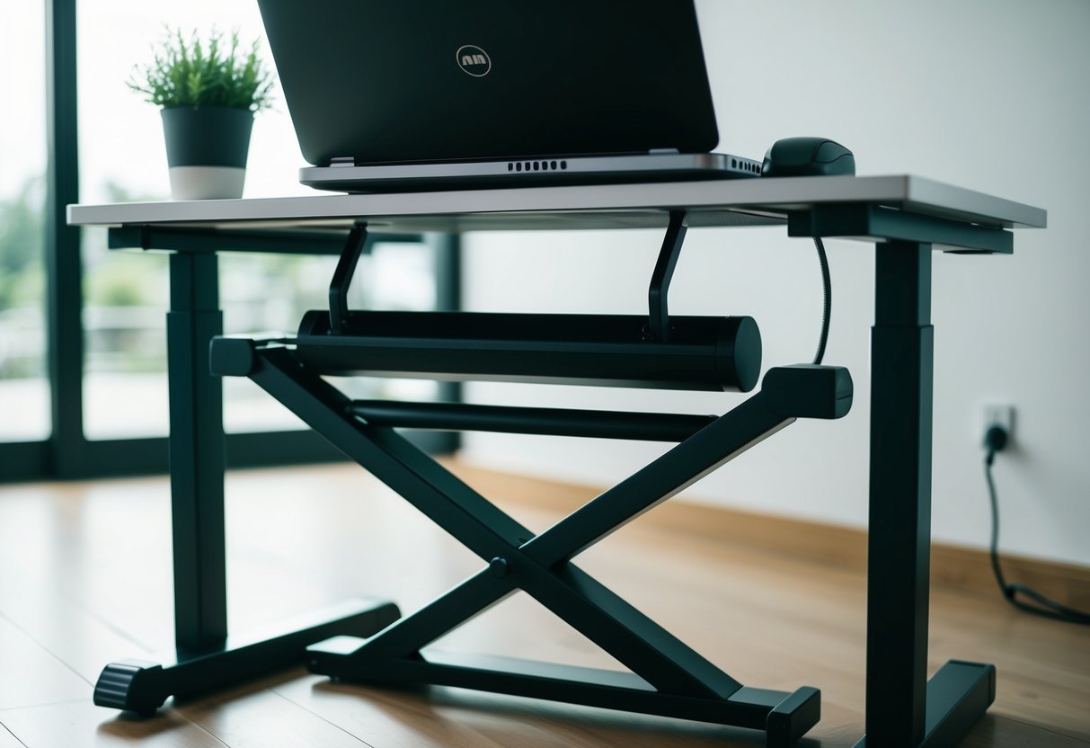 A compact under-desk treadmill folds out for use