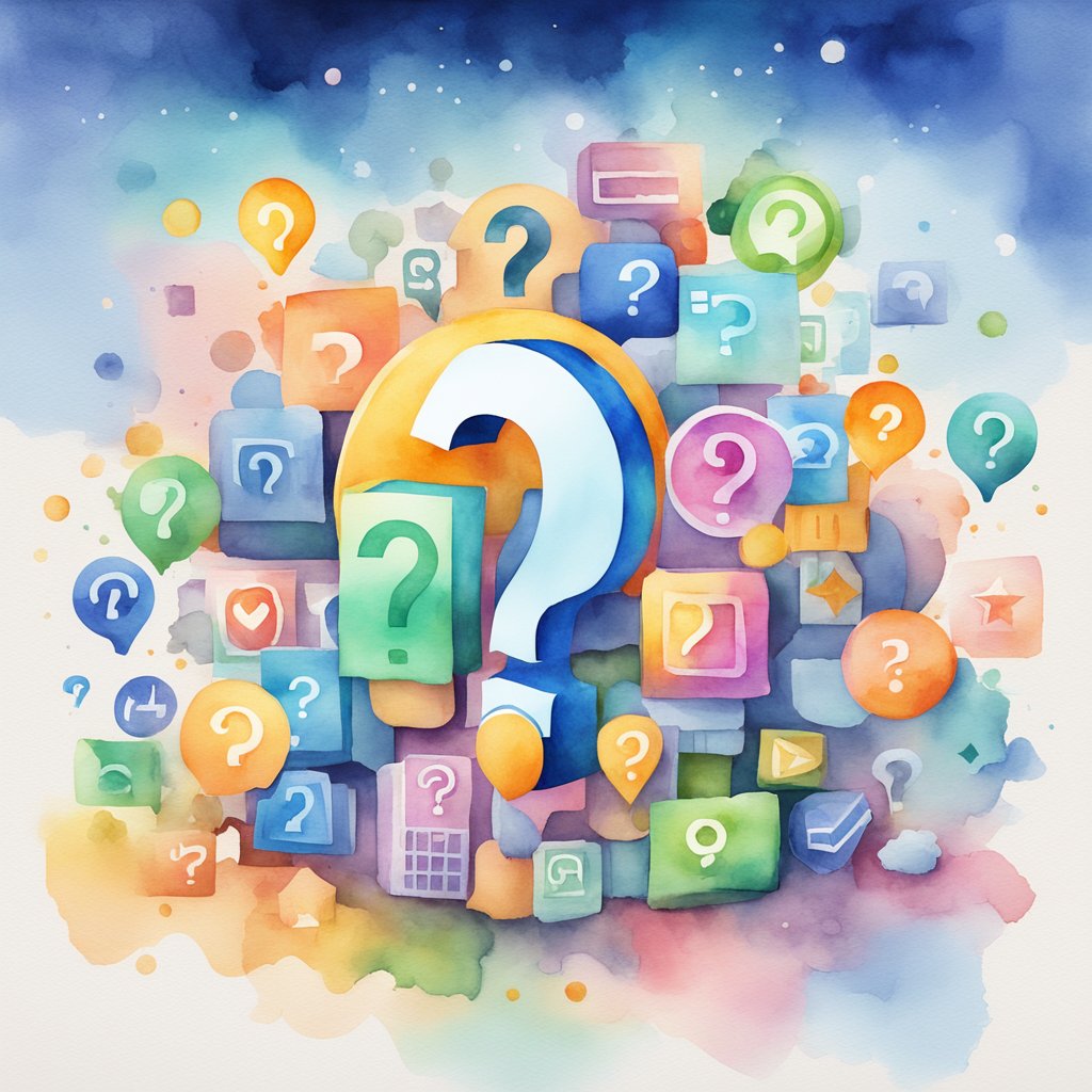 A stack of colorful question marks surrounded by various icons representing different services, with a large banner displaying "Unique Value Proposition" above