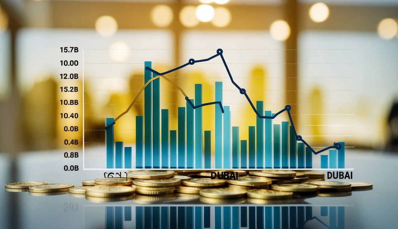 A graph showing the historical trends of gold rates in Dubai, with fluctuating lines and a forecast for future price movements