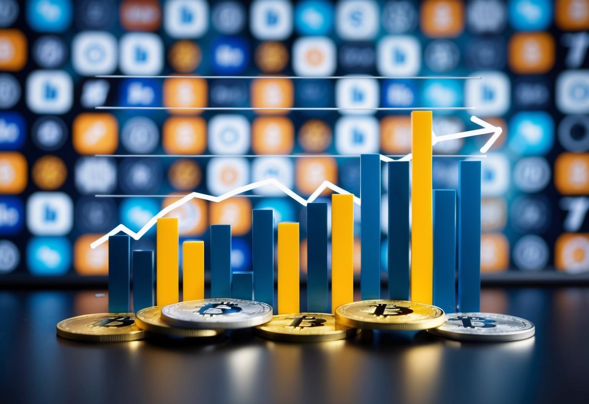 A graph showing the fluctuating price of "Brett coin" against a backdrop of various cryptocurrency logos and symbols