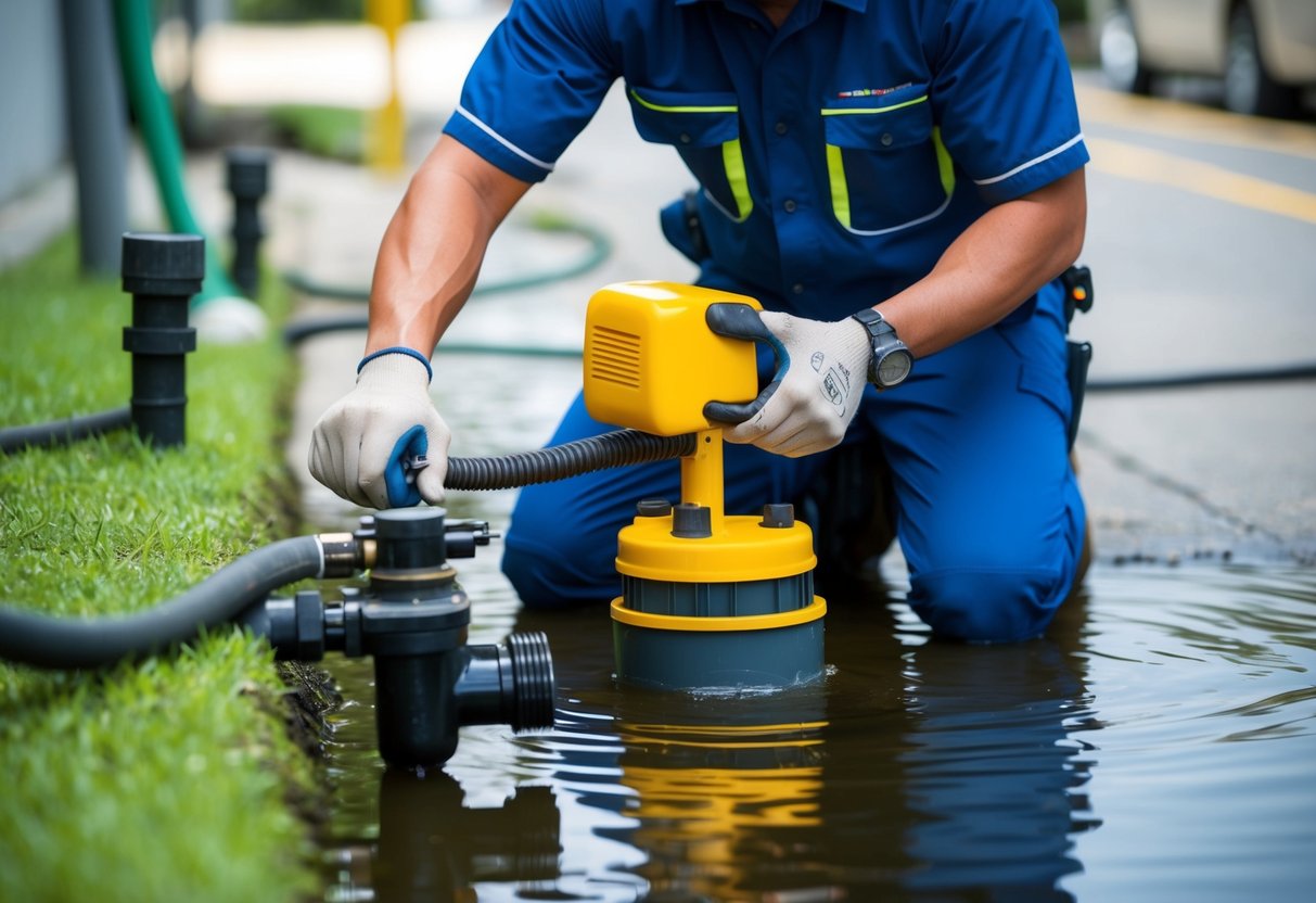 A plumber using specialized equipment to detect underground water leaks in Kuala Lumpur, Selangor, Penang, and Johor Bahru