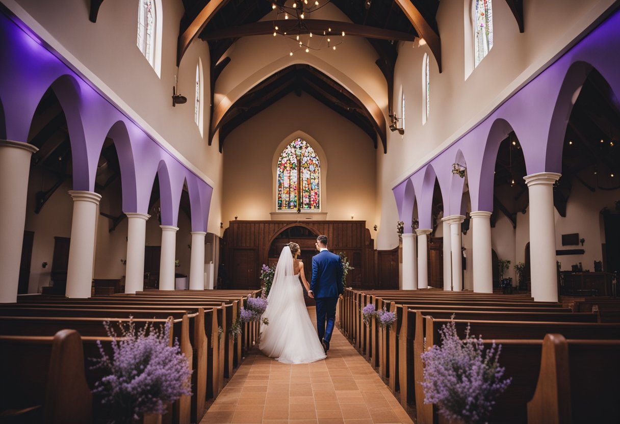 A rustic wedding church exit with lavender toss at Exit 15