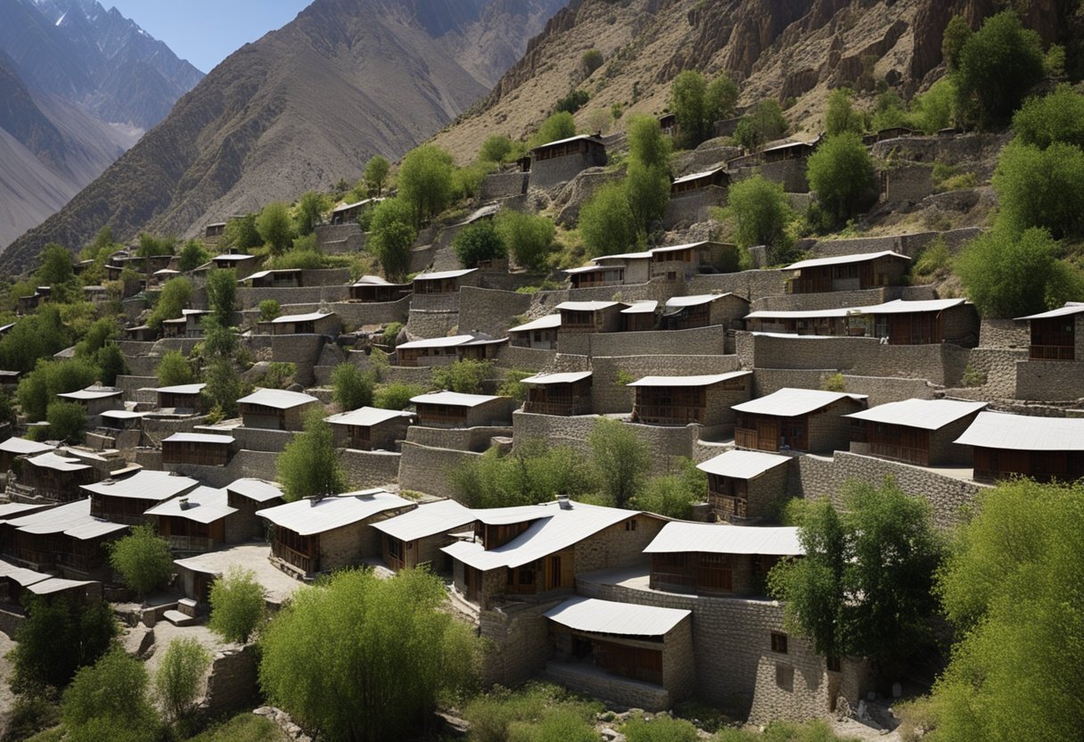 The famous village of Karimabad in Hunza, with its traditional stone houses and terraced fields nestled amidst the towering peaks of the Karakoram mountains