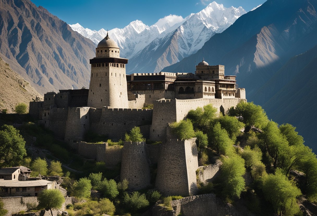 A scenic view of the iconic Baltit Fort overlooking the picturesque village of Karimabad in the Hunza Valley