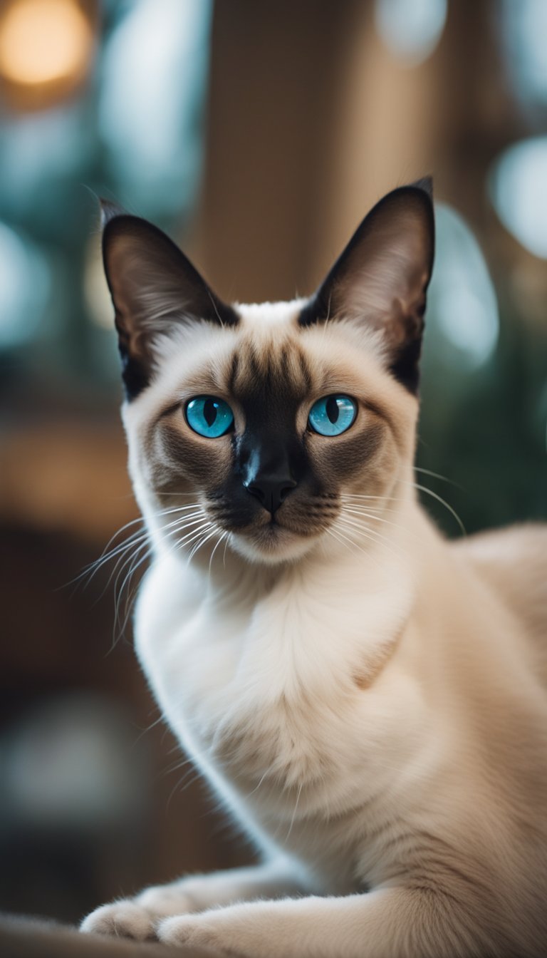 A Siamese cat surrounded by 24 other distinct cat breeds, each displaying unique physical characteristics and colors