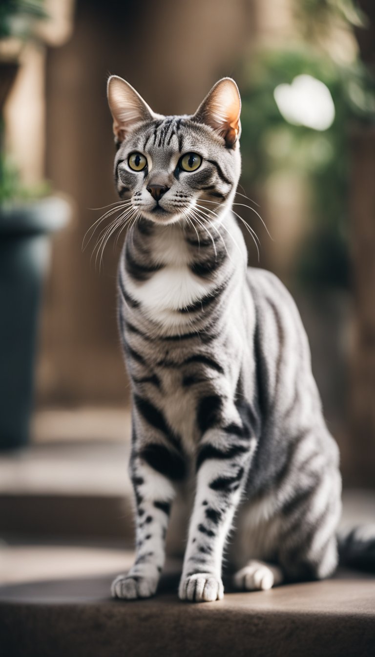 An Egyptian Mau cat standing proudly among 24 other distinct cat breeds
