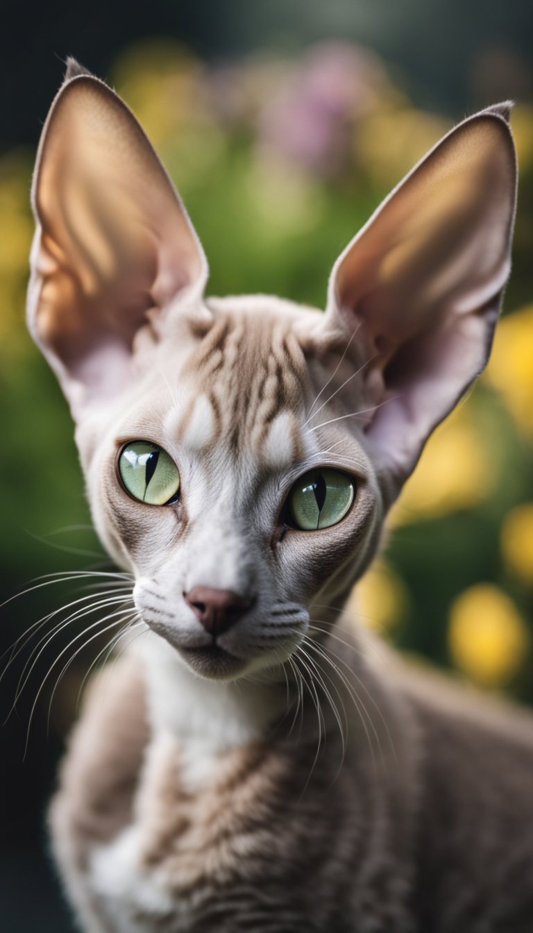 A playful Cornish Rex kitten surrounded by 24 other distinct cat breeds, each displaying unique physical characteristics and personalities