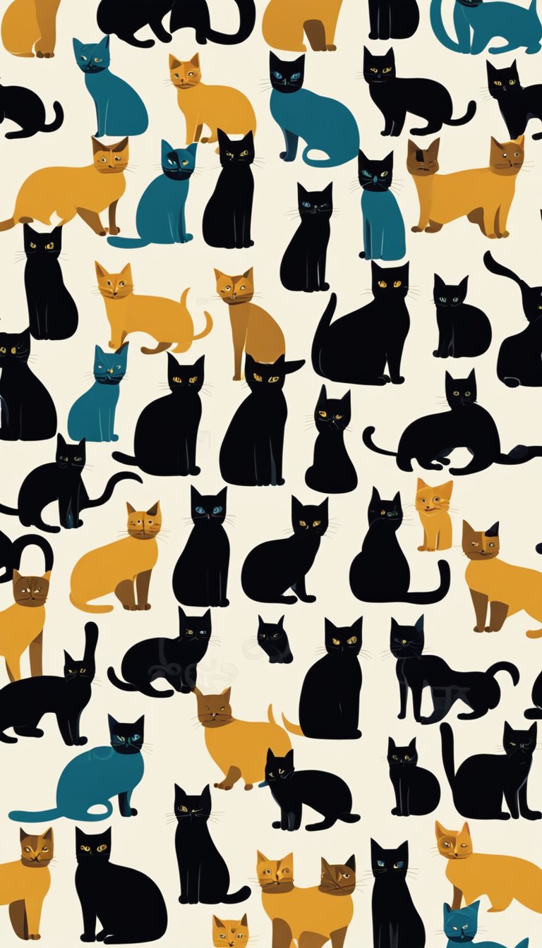 A group of 25 Bombay cats with short hair, varying in color, are gathered together in a playful and curious manner