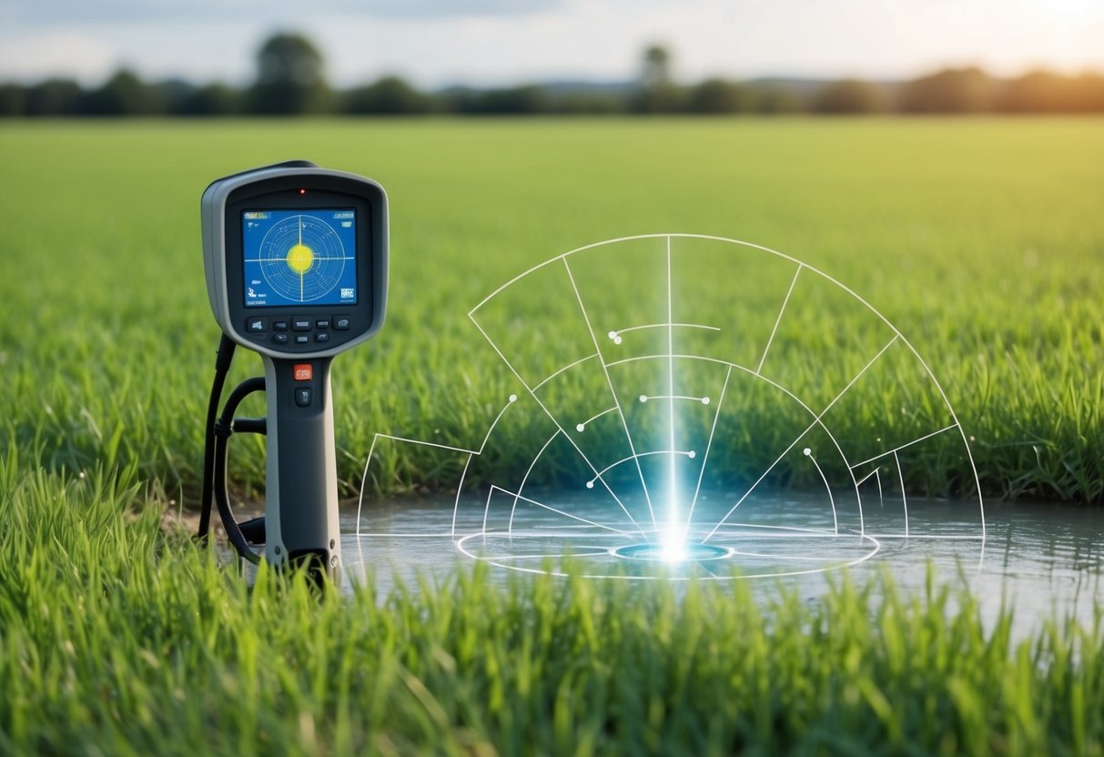 A ground-penetrating radar scanning a grassy field for underground water leak