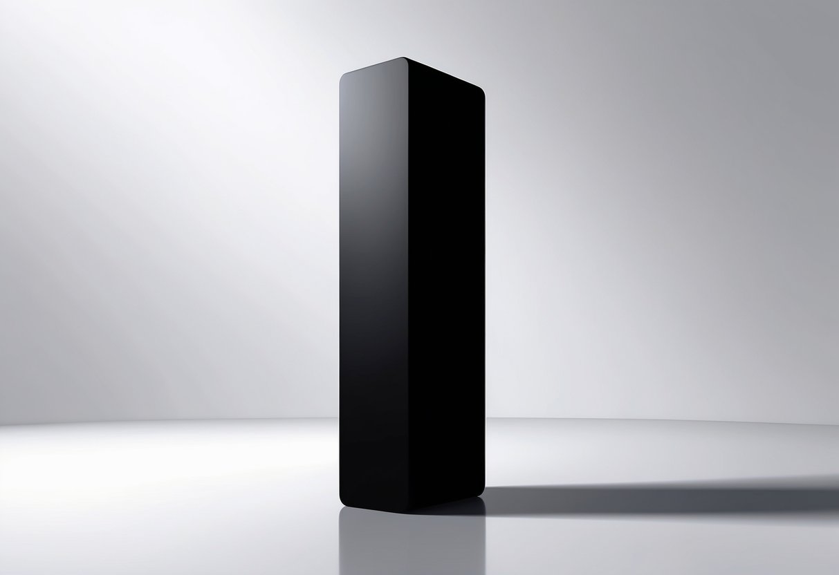 A sleek, black monolith stands against a stark white background, exuding a sense of power and elegance in its minimalist form