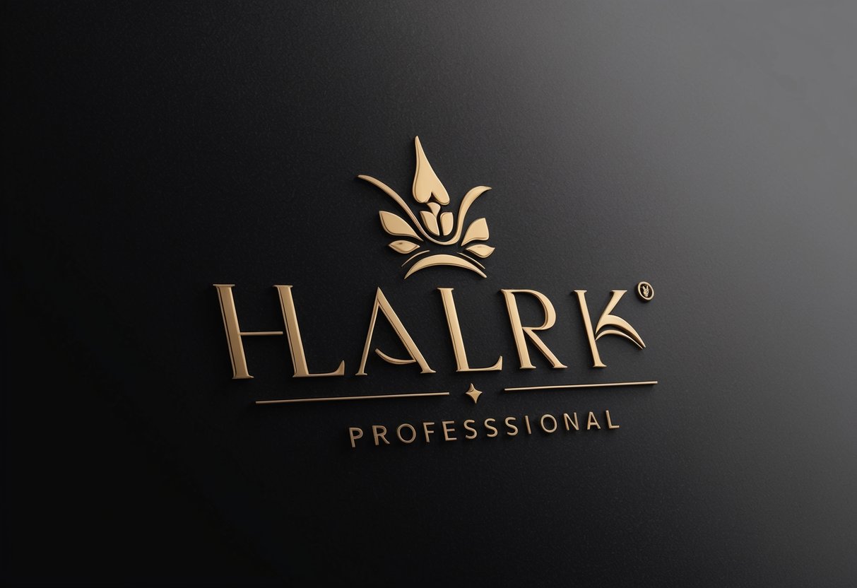 A sleek black and gold logo on a matte black background, with elegant and luxurious design elements