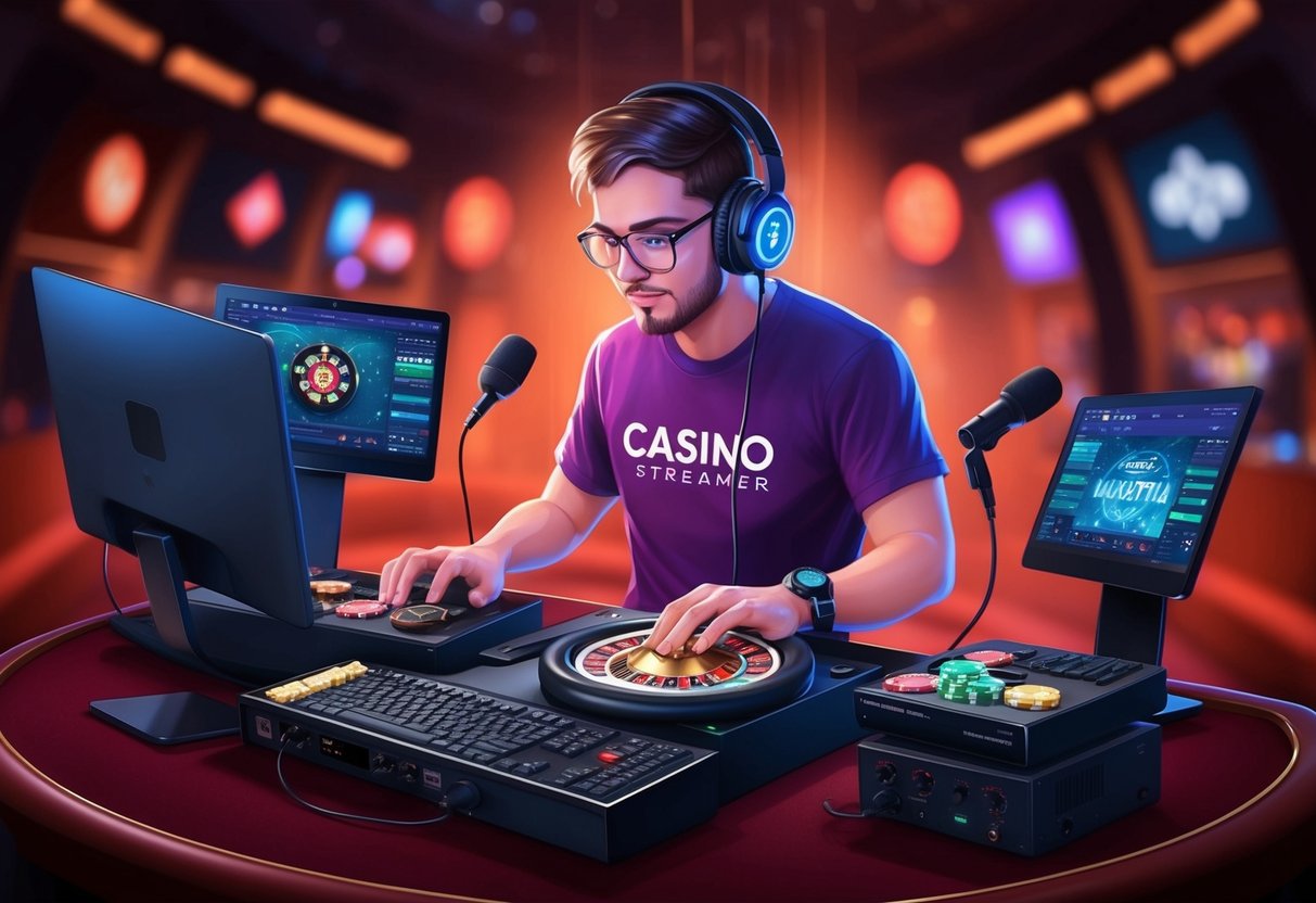 Un streamer de casino professionnel maîtrisant l'équipement et les logiciels de streaming