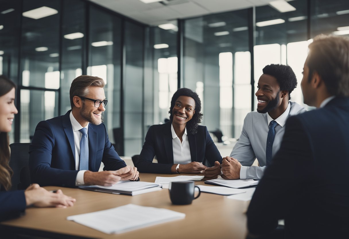 A group of lawyers discussing tax law in a modern office setting in Midlothian, Virginia